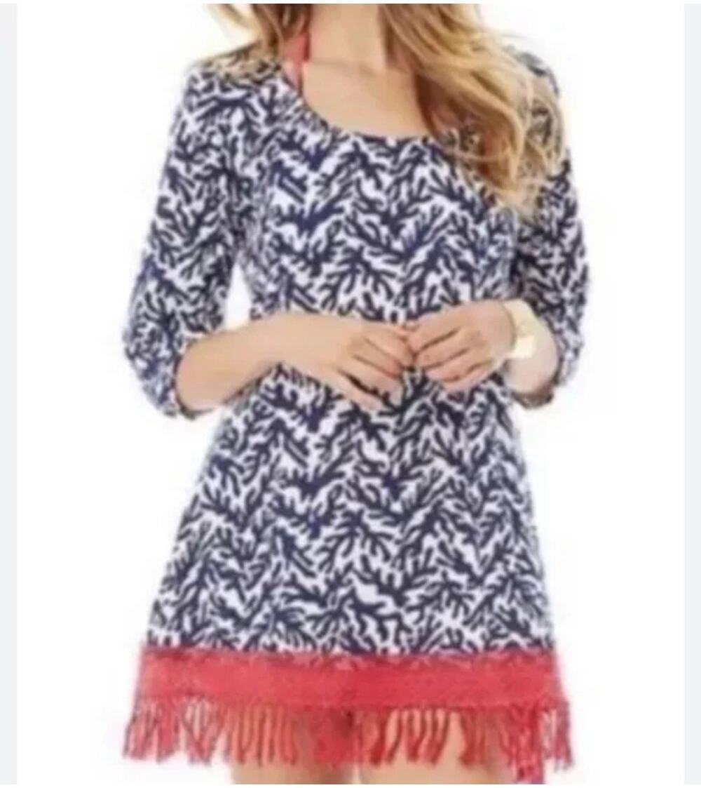 LILLY PULITZER Alia Cotton Tunic Dress Navy Blue Treasure Sz Medium EUC
